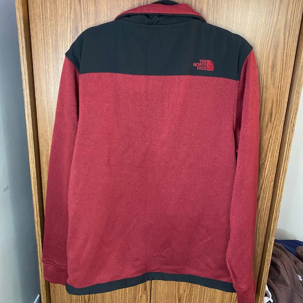 The North Face Fleece Jacket Mens Large Burgundy Black Full Zip MockNeck Sweater